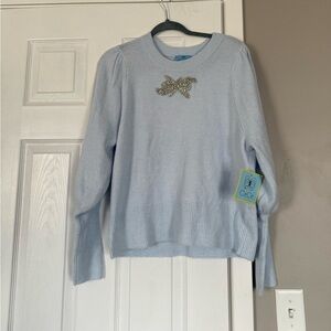 Cece Blue Bling Bow Holiday Winter Sweater